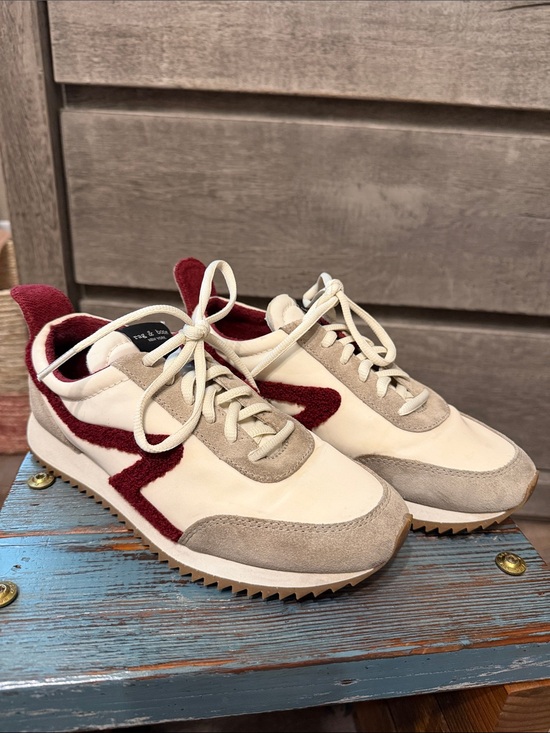 rag & bone Shoes - rag & bone cream and burgundy retro runners suede-accent sneakers